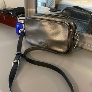 Metallic coach cross body